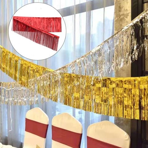 Metallic Foil Fringe Curtain Tinsel Backdrop Shiny Wall Hanging Decoration Birthday Party Wedding Celebration Photo Booth
