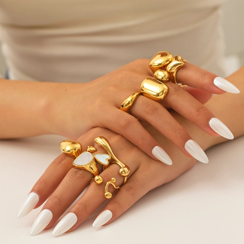 Anillo Irregular Geométrico Acero Inoxidable Chapado En Oro De 18K Impermeable Hipoalergénico Minimalista Asimétrico Joyería Metal Líquido