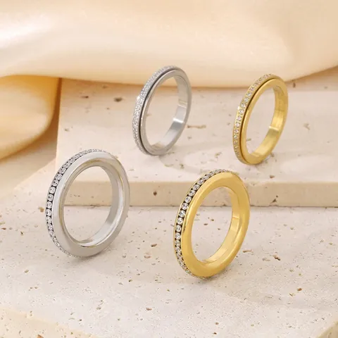 Anello Spinner In Acciaio Inossidabile Con Intarsio Di Strass Completo Gioielli Di Moda Per Donna Antistress