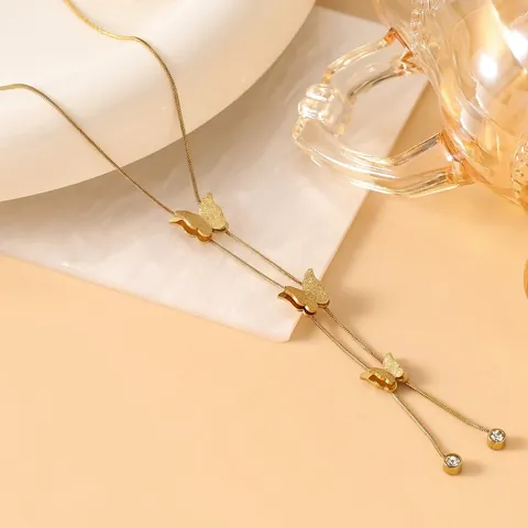 Stainless Steel 18K Gold Plated Clover Butterfly Heart Pendant Necklace With Artificial Pearl Rhinestone For Women Fashion Jewelry