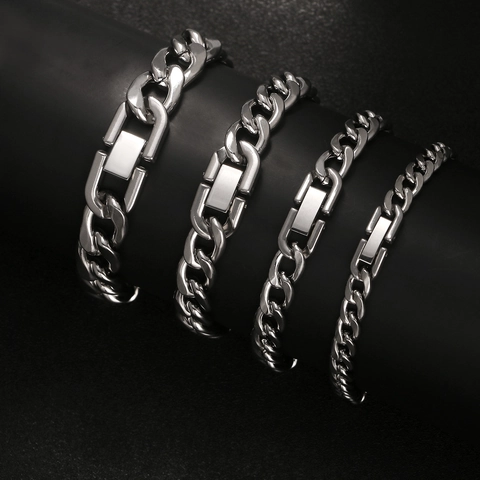 Bracelet À Mailles Cubaines Acier Inoxydable Poli Chaîne NK Robuste Style Hip Hop Punk Avec Boucle Pour Hommes Femmes