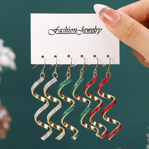 Orecchini Pendenti Geometrici Spirale Lega Glitter Festivo Natale Vacanze Festa Accessori Moda Donne