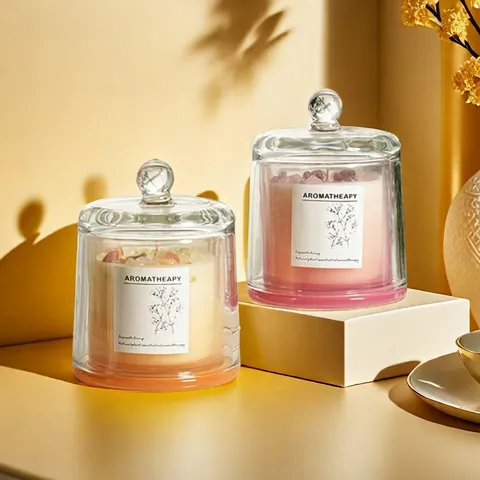 Scented Candle With Glass Dome Crystal Stone Soy Wax Essential Oil Long Lasting Aromatherapy For Home Decor Gift Box