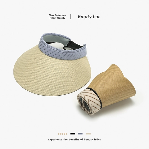 Women's UV Protection UPF 50 Plus Wide Brim Paper Straw Visor Hat Striped Adjustable Foldable Summer Beach Sun Hat