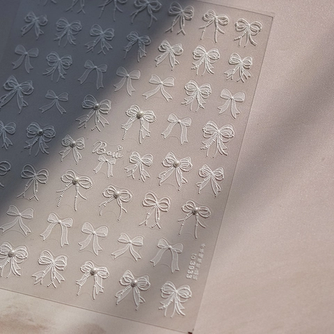 Adesivi Per Unghie Rilievo 3D Fiocco Bianco Con Perla Artificial Sintetica Pizzo Design Decorazione Manicure Fai Da Te Per Donne Stile Retrò