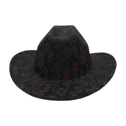 Western Cowboyhut Polyester Totenkopf Print Rot Pailletten Auge Halloween Party Gothic Retro Breitkrempiger Mode Accessoire