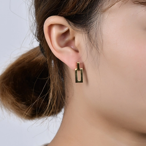 Fashion Hollow Rectangle Earrings 304 Stainless Steel 18K Gold Plated Geometric Minimalist Modern Jewelry Women