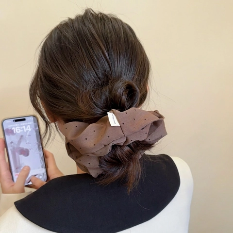 Scrunchie In Tessuto A Pois Con Strass Elastico Per Capelli Oversize Stile Retro Semplice Per Donne Ragazze Fatto A Mano