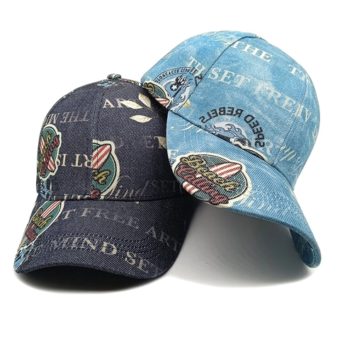 Cappellino Da Baseball In Denim Vintage Retro Graffiti Stampa Lettere Tesa Curva Regolabile Cappello Da Sole Per Uomo Donna Streetwear