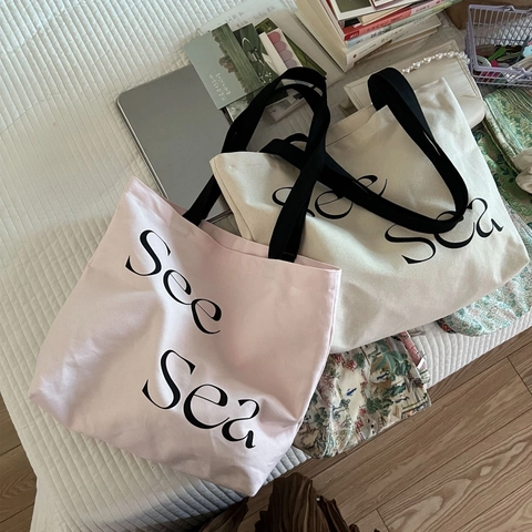 Sac Cabas En Toile Esthétique Impression De Lettres Grande Capacité Sac À Main Décontracté Minimaliste Pour Femmes