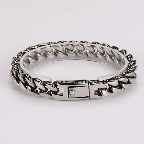 Bracciale A Catena Cubana Da Uomo Acciaio Inossidabile 304 Inciso Vintage Totem Catena Pesante Gothic Punk Rock Gioielli