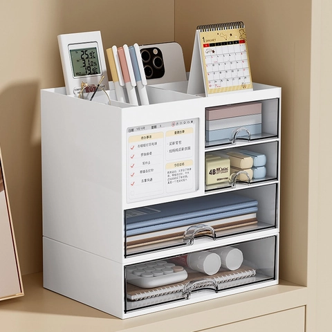 Desktop Organizer Box Multi Functional Plastic Transparent Drawers Stackable Stationery Holder For Office Home