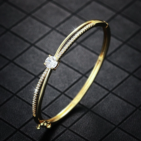 Elegante Brazalete de Cobre para Mujer con Circonia Redonda Diseño de Cruz Geométrica Pulsera Chapada en Oro Plata Joyas