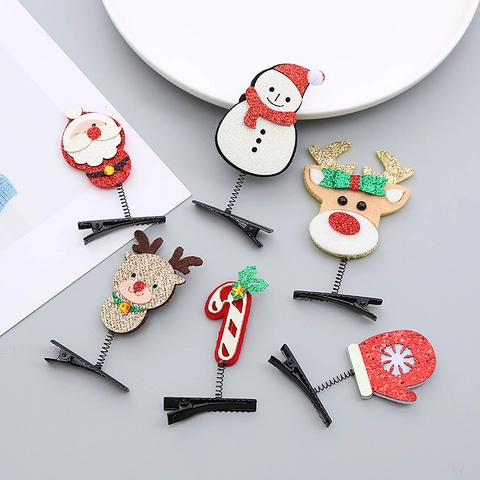 Mollette Per Capelli Di Natale Tessuto Con Paillettes Molla Renna Babbo Natale Pupazzo Di Neve Novità Accessori Per Feste Per Bambini Ragazze