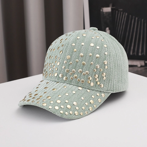 Casquette De Baseball En Velours Côtelé Rivets Métalliques Pare-Soleil Chaud Plein Air Streetwear Style Punk Pour Femmes Réglable