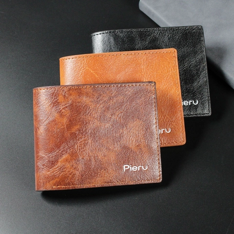 Portefeuille Bifold Pour Hommes En Cuir PU Rétro Court Avec Fenêtre ID Fentes Pour Cartes Pince À Billets Mince
