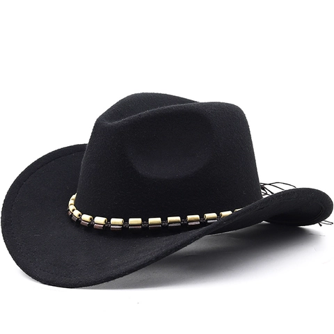 Chapeau Fedora de Cowboy Occidental Vintage Sangle de Perles Faite à la Main Large Bord Polyester Jazz Chapeau de Chevalier Protection Solaire