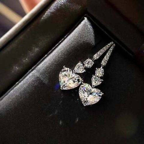 Boucles D'oreilles Pendantes En Forme De Coeur Cuivre Plaqué Or Blanc Zircone Cubique Claire Bijoux Cadeau Pour Femmes