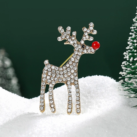 Elegante Kerst Rendier Brosche met Strass Ingelegde Goud Zilver Hert Broches voor Dames Vakantie Feest Decoratie Accessoires