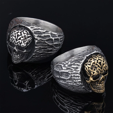 Anello Teschio Vintage Acciaio Inossidabile Gioielli Punk Gotici Biker Con Motivo Nodo Celtico Finitura Distressed Uomo