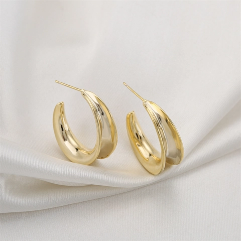 Orecchini A Cerchio Geometrici A Forma Di C Rame Placcato Oro 14K Con Perno In Argento 925 Gioielli Minimalisti Donne