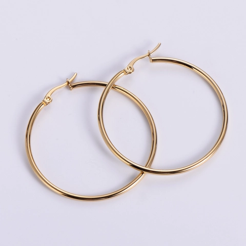 Orecchini a Cerchio Rotondi Grandi in Acciaio Inossidabile Placcato Oro Minimalista per Donna Gioielli Geometrici di Moda