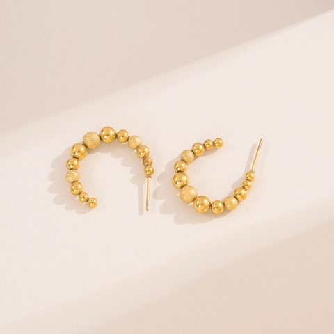 18K Gold Plated Stainless Steel Beaded C-Shape Hoop Earrings With Silver Earring Post For Women Fashion Minimalist