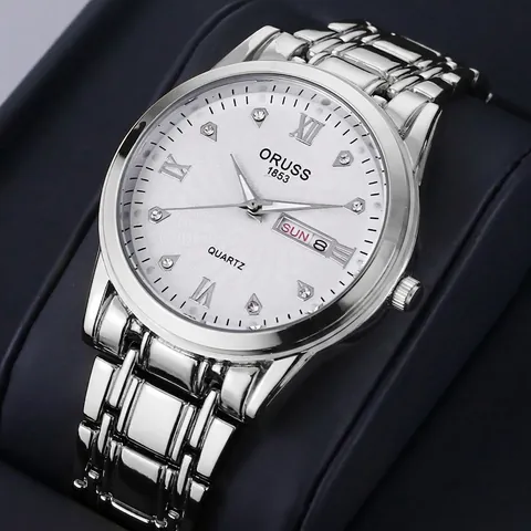Men Quartz Wristwatch Stainless Steel Band Luminous Waterproof Day Date Display Business Fashion Analog Watch