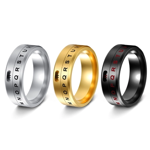 Anillo Spinner 304 Acciaio Inossidabile Lettere Alfabeto Intagliate Fascia Fidget Rotante Per Uomini Donne Gioielli Moda Spazzolato