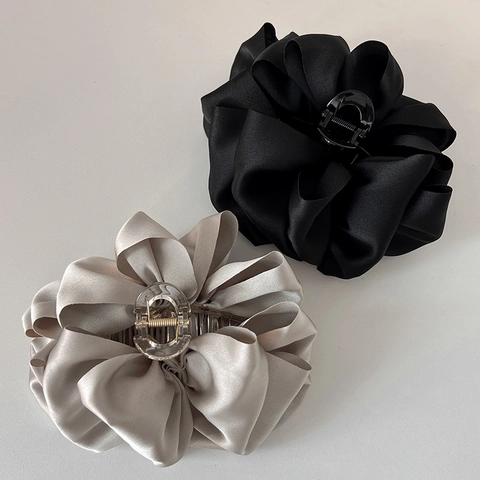 Große Schleife Haarklammer Französisch Retro Satin Stoff Haarkralle Elegant Haarschmuck Für Frauen