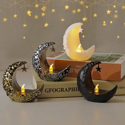 Mond Stern LED Kerzenhalter PP Kunststoff Flackernde Flammenlose Lampe Ramadan Eid Mubarak Dekoration Im Nahen Osten
