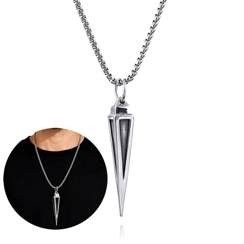 Collana Pendente Uomo Acciaio Inossidabile Titanio Cono Triangolare Punta Di Freccia Punk Gotico Retro Minimalista