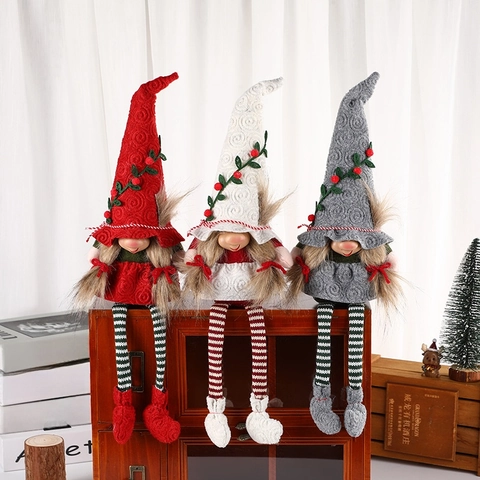 Gnomes De Noël En Peluche Décorations Longues Jambes Rayées Tomte Nain Sans Visage Fait Main Bonnet Tricot Décor Bureau