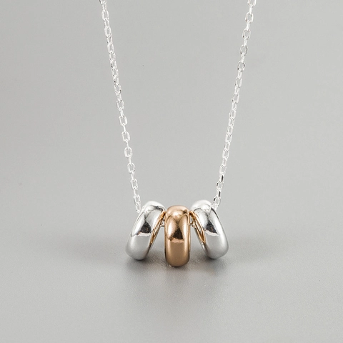 S925 Sterling Silver Triple Interlocking Ring Pendant Necklace Minimalist Korean Fashion Clavicle Chain For Women Jewelry
