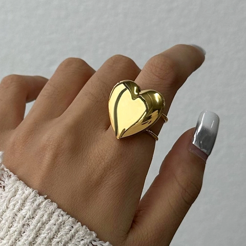 Edelstahl Herz Medaillon Ring Verstellbar Offen Poliert Gold Fotohalter Gedenk Finger Schmuck Für Damen