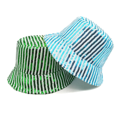 Pailletten Bucket Hat Glitzer Vertikale Streifen Glänzend Bühne Party Sonnenhut Für Damen Herren Festival Disco Kostüm