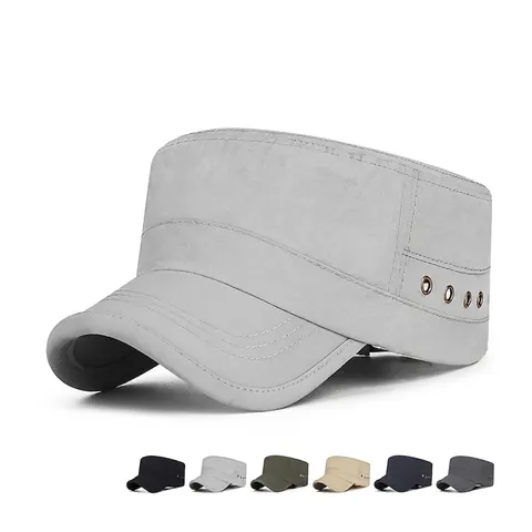 Men Cadet Cap Flat Top Military Hat Breathable Quick Dry Sun Protection Adjustable Outdoor Fashion Polyester