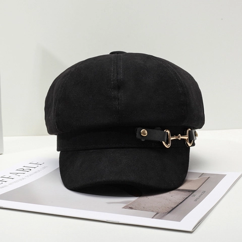 Gorra Newsboy Sombrero Octogonal Para Mujer Estilo Británico Retro Con Decoración De Bocado De Metal Cálido Resistente Al Viento