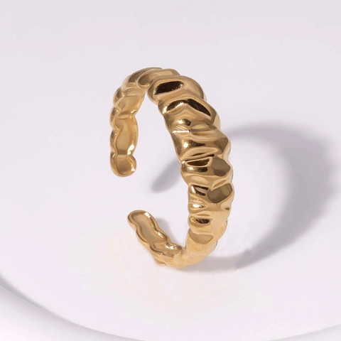 Irregular Ripple Stainless Steel Ring Adjustable Open Design Gold Silver Plated Minimalist Fashion Women