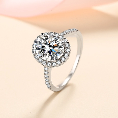 925 Sterling Silver Oval Moissanite Halo Ring Simple Classic Wedding Engagement Fine Jewelry For Women