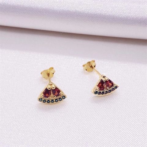 Orecchini a Bottone in Argento Sterling S925 a Forma di Anguria per Donna Eleganti Gioielli con Strass Placcati in Oro a Forma di Frutta