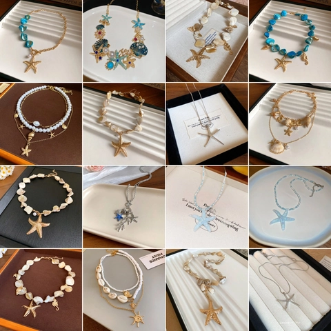 Collar De Colgante Estrella De Mar Y Concha Con Perlas Artificiales Y Cuentas Estilo Vacaciones Playeras Joyería Para Mujer
