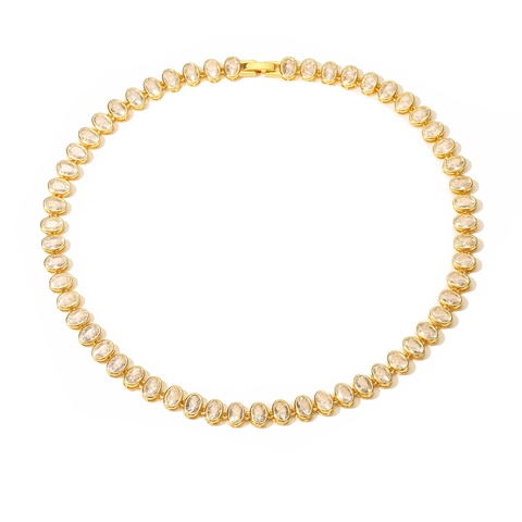 Luxury Copper Oval Cut Rhinestone Tennis Jewelry For Women Gold White Gold Plated Necklace Bracelet Fashion Collection
