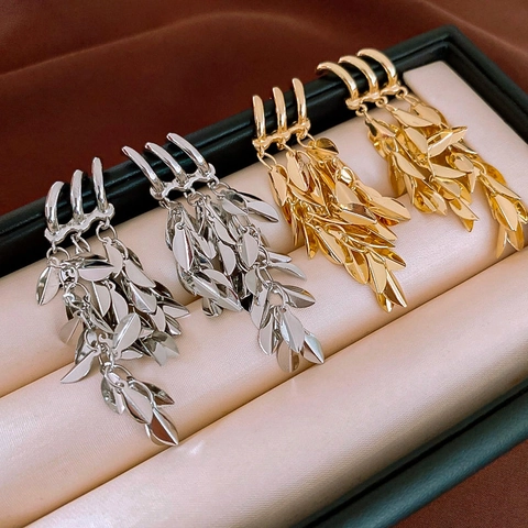 Triple Layer Geometric Wheat Spike Tassel Earrings For Women Copper With 925 Sterling Silver Earring Post High End