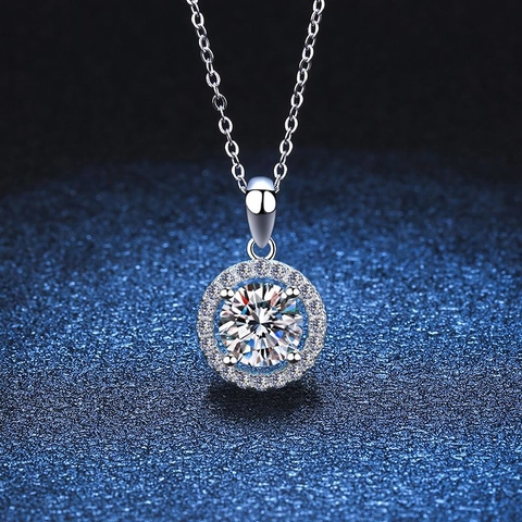 Collier Pendentif en Moissanite en Argent Sterling 925 pour Femmes Chaîne de Clavicule Halo Ronde Collier Géométrique en Strass Cadeau Bijoux