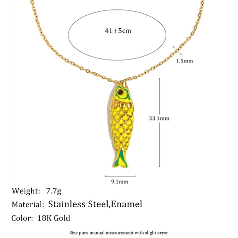 Emaille Vis Hanger Ketting 18K Verguld Roestvrij Staal Dieren Sieraden Trendy Voor Vrouwen Elegant Accessoire