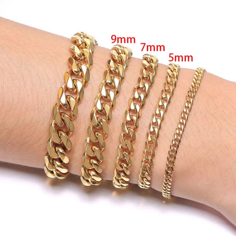 Pulsera De Cadena De Eslabones Cubanos De Acero Inoxidable Pulido Joyería Punk Hip Hop Geométrica Para Hombres Y Mujeres Unisex