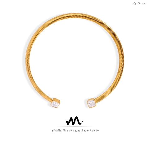 Titanium Stahl Spirale Choker Halskette Vergoldet Offener Kragen Mit Quadratischen Strass Anhängern Mode Schmuck Für Damen