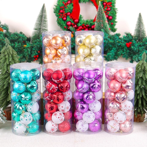 Boules De Noël Plastique Incassable Décoratives Suspendues Pour Arbre De Fêtes Décoration Maison Motif Peint