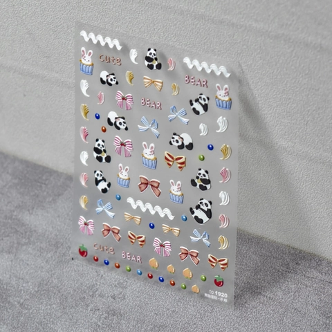 Adesivi Per Unghie 5D Goffrato 3D Rilievo Autoadesivo Panda Coniglio Torta Fiocco Stile Giapponese Carino Arredo DIY